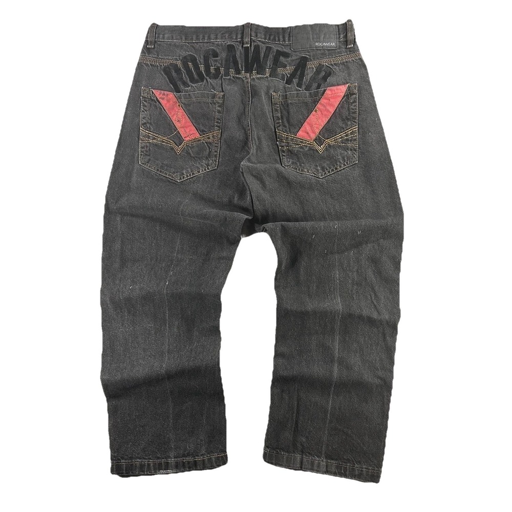 Rocawear Original Fit Jeans Mens 39x28 Charcoal Wash Relaxed Straight Hip Hop